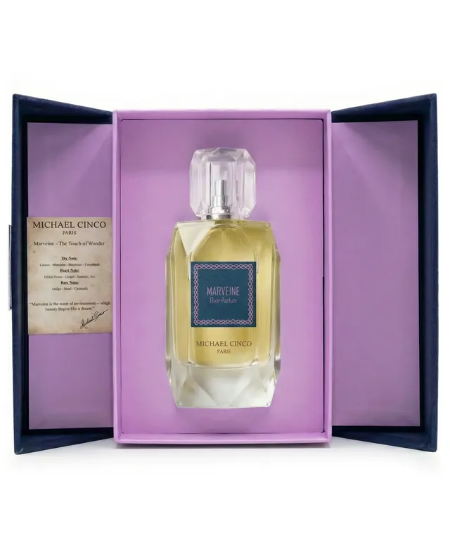 Marveine elixir parfum in its presentation case