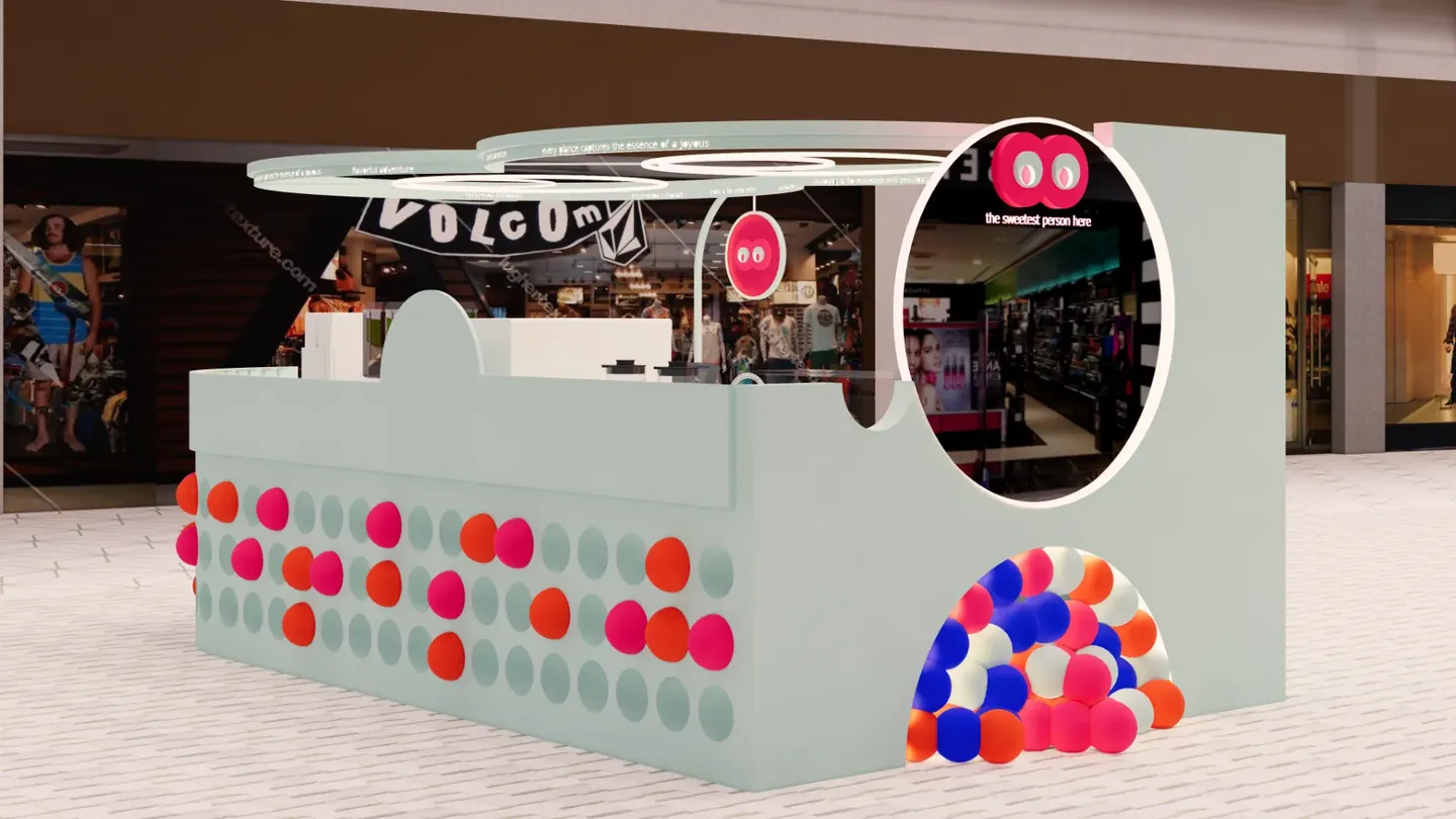 Serving counter beneath the lit halo canopy