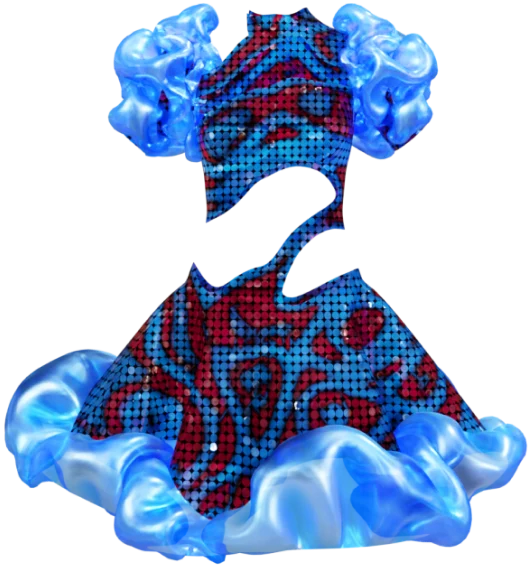 Morphellum, a blue ruffled tartan dress