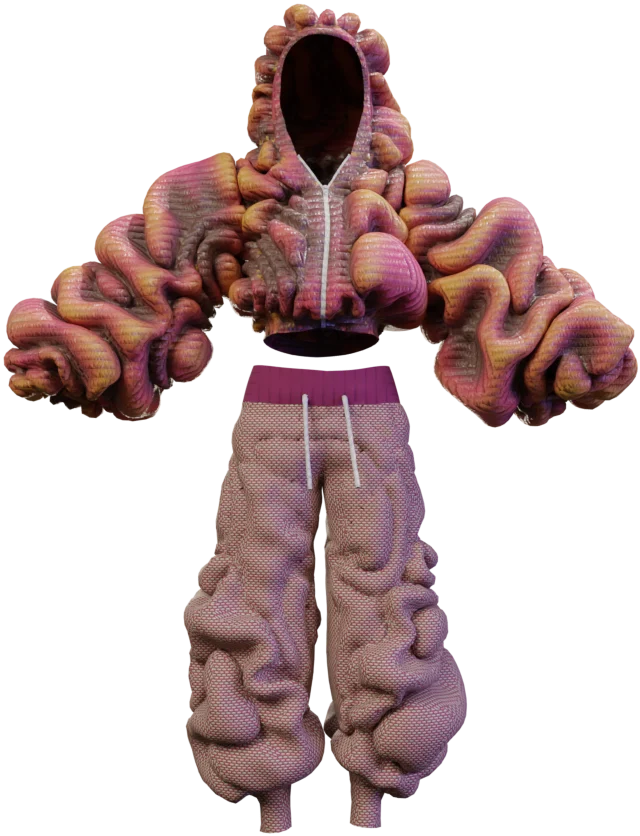 Morphellum, a rose quilted puffer with hood