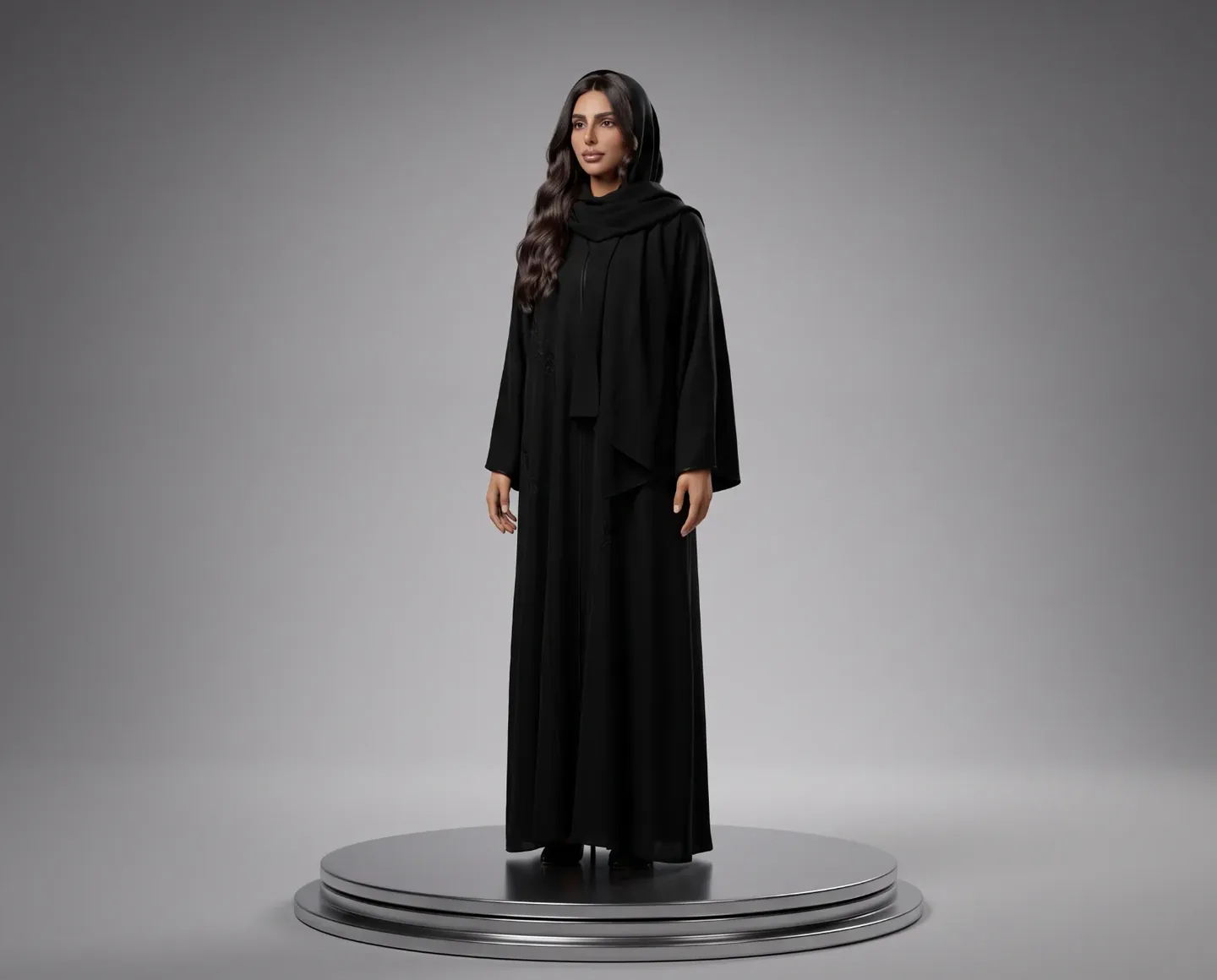 Character turntable — Emirati character on a studio podium