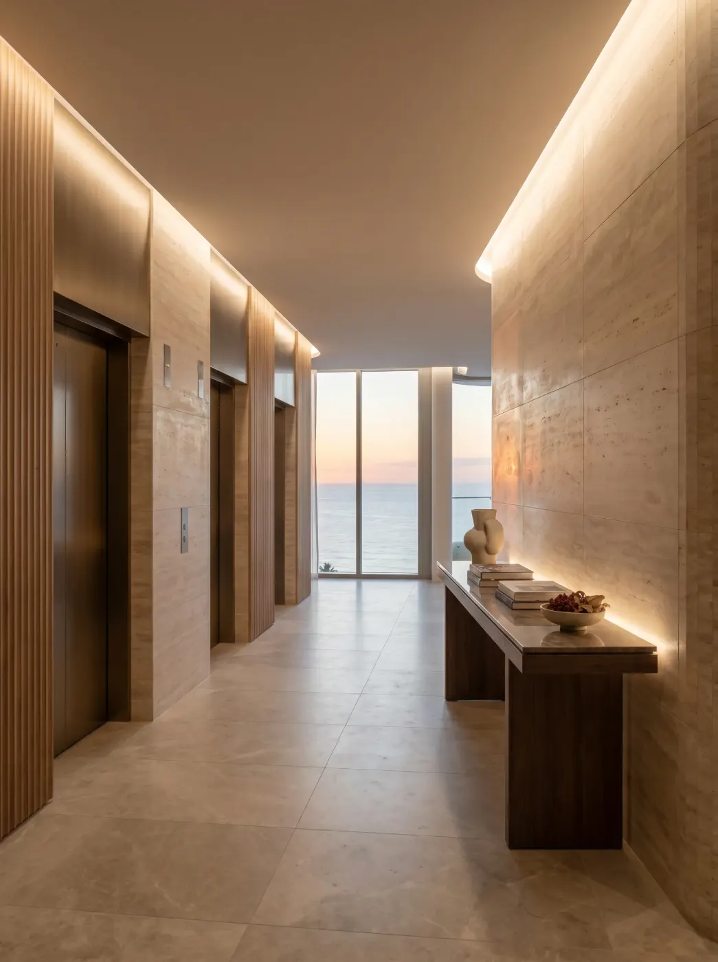 Lift corridor looking out to the sea