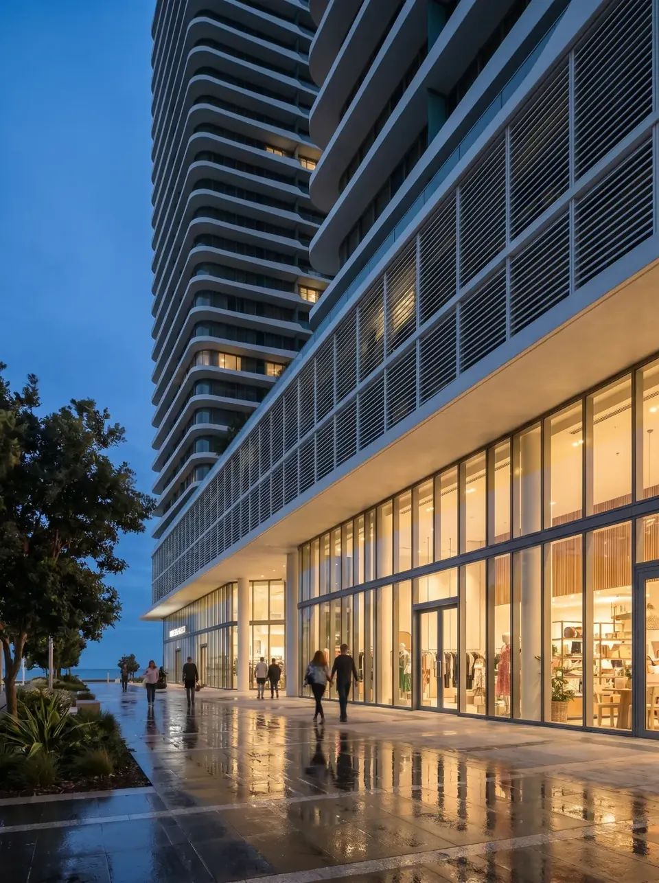 Retail promenade after rain