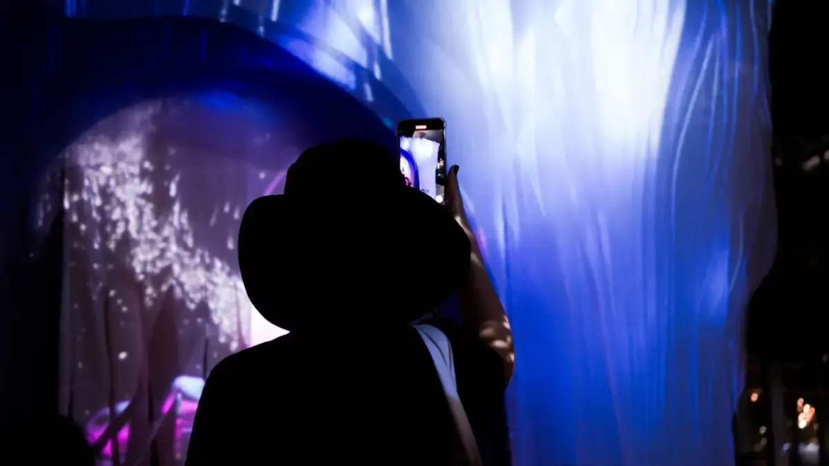 Inside the installation at night