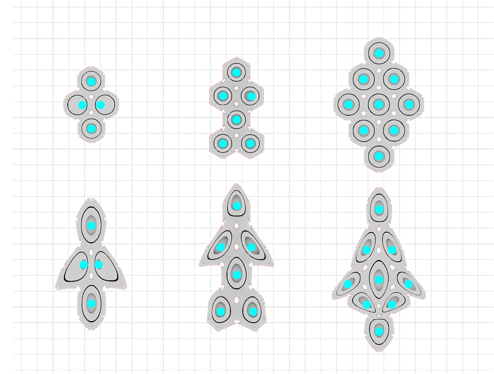 Cellular grid growing from four to nine cells across two iterations